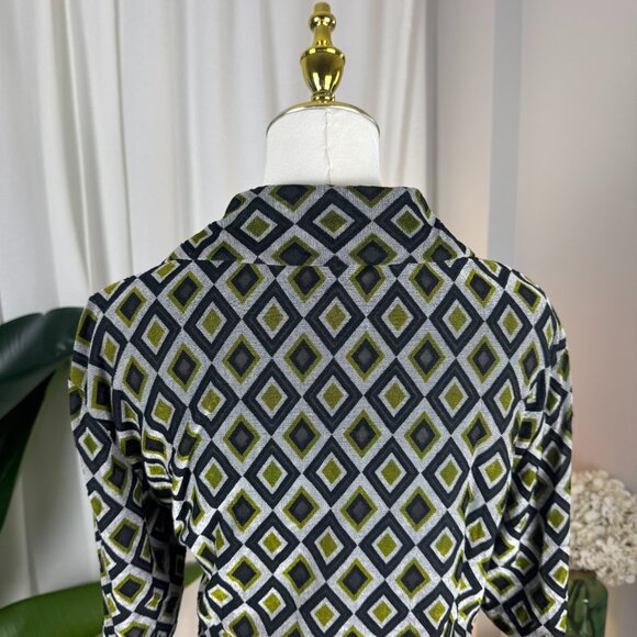 Vintage Geometric 70s Style Button-Up Semi Sheer Blouse sz L/XL - Picture 7 of 9